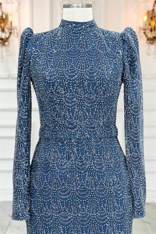 Dora Tesettür Abiye İndigo