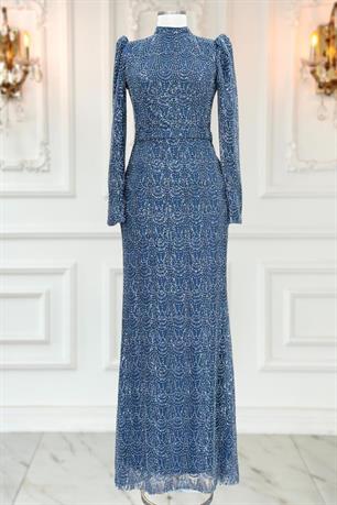 Dora Tesettür Abiye İndigo