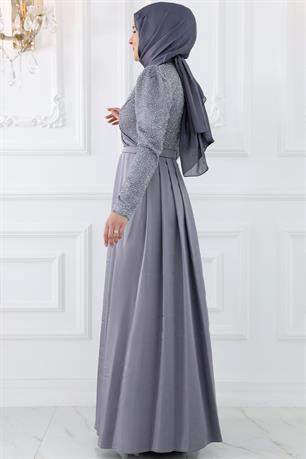 Ecmel Tesettür Abiye Gri