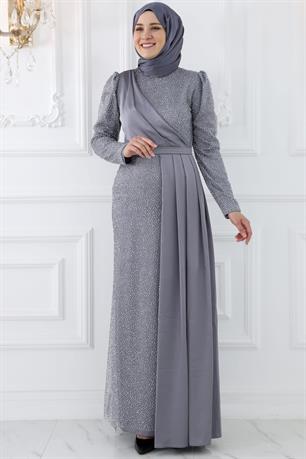 Ecmel Tesettür Abiye Gri