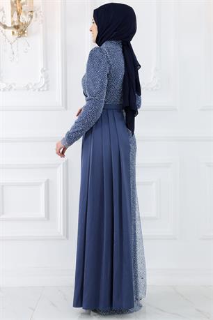 Ecmel Tesettür Abiye İndigo