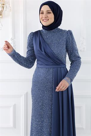 Ecmel Tesettür Abiye İndigo