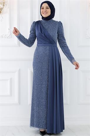 Ecmel Tesettür Abiye İndigo