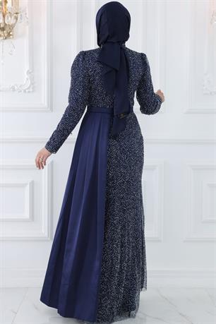 Ecmel Tesettür Abiye Lacivert