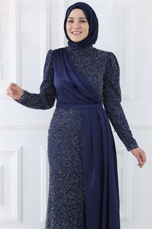 Ecmel Tesettür Abiye Lacivert