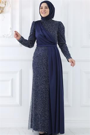 Ecmel Tesettür Abiye Lacivert