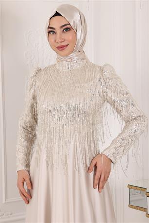 Ecrin Tesettür Abiye Krem