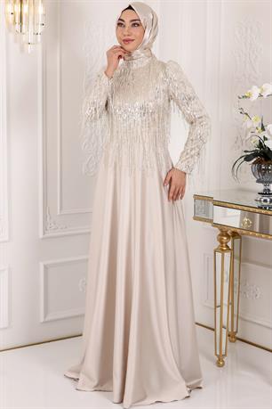 Ecrin Tesettür Abiye Krem