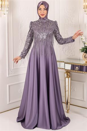 Ecrin Tesettür Abiye Lila