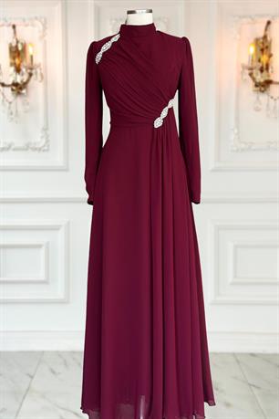 Eflin Tesettür Abiye Bordo