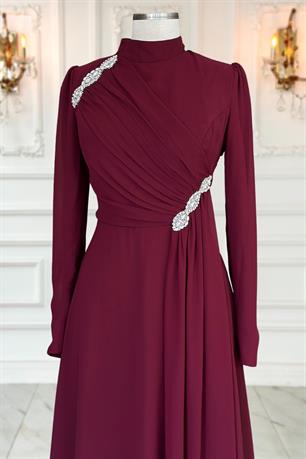 Eflin Tesettür Abiye Bordo