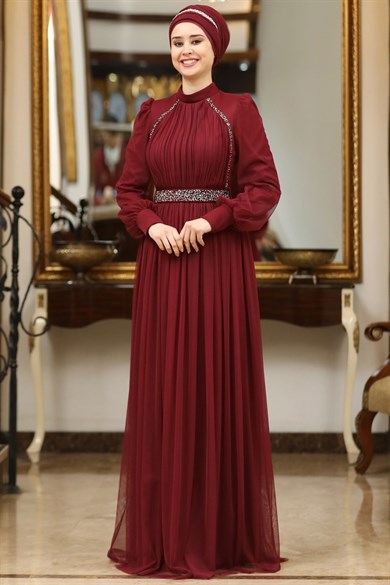 Efsane Tesettür Abiye Bordo