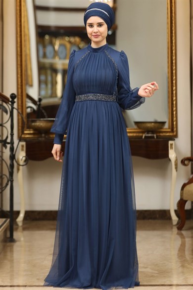 Efsane Tesettür Abiye İndigo