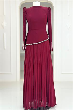 Efsun Tesettür Abiye Bordo