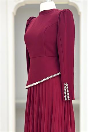 Efsun Tesettür Abiye Bordo