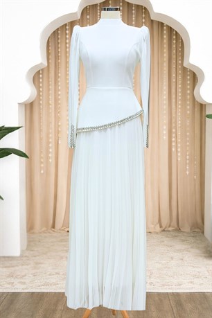 Efsun Tesettür Abiye Ekru