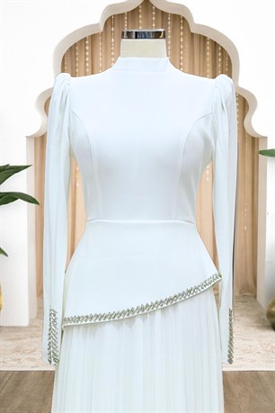 Efsun Tesettür Abiye Ekru