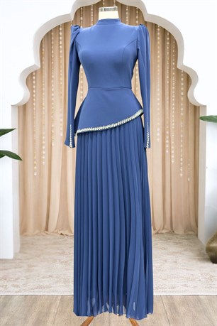 Efsun Tesettür Abiye İndigo