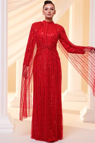 Efsun Tesettür Abiye Kırmızı