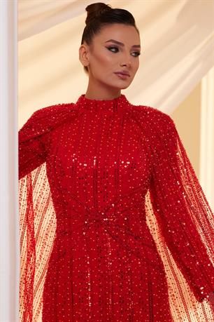 Efsun Tesettür Abiye Kırmızı