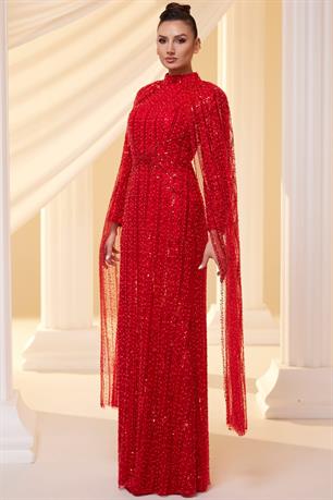 Efsun Tesettür Abiye Kırmızı