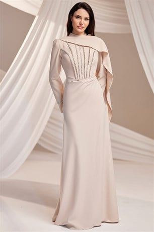 Elara Tesettür Abiye Bej