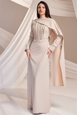 Elara Tesettür Abiye Bej