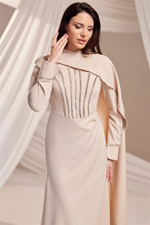 Elara Tesettür Abiye Bej
