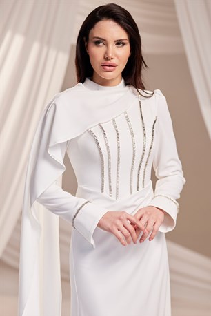 Elara Tesettür Abiye Beyaz
