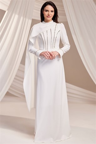 Elara Tesettür Abiye Beyaz