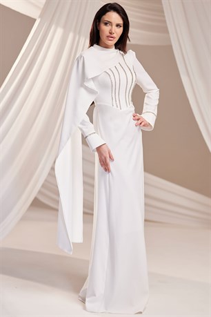 Elara Tesettür Abiye Beyaz