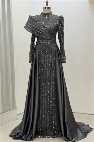 Elegance Tesettür Abiye Antrasit
