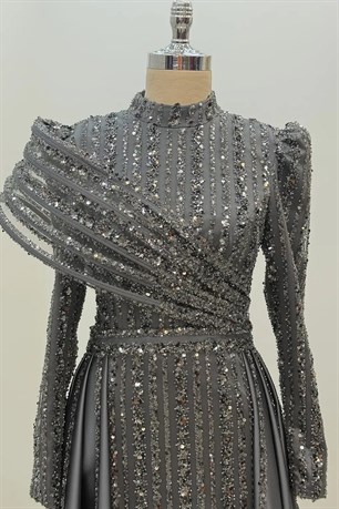 Elegance Tesettür Abiye Antrasit