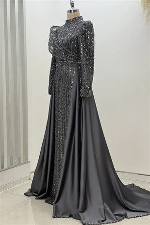 Elegance Tesettür Abiye Antrasit