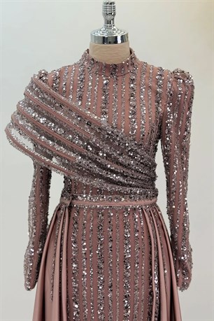 Elegance Tesettür Abiye Gül Kurusu