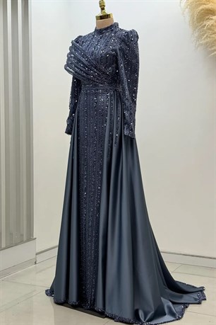 Elegance Tesettür Abiye İndigo