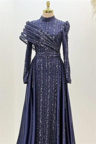 Elegance Tesettür Abiye Lacivert