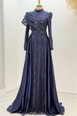 Elegance Tesettür Abiye Lacivert