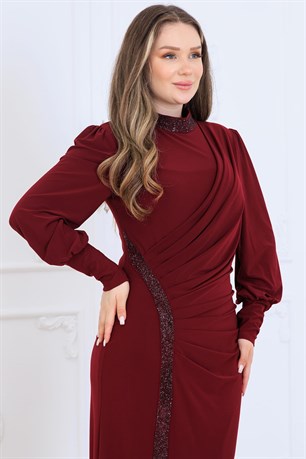 Eleni Tesettür Abiye Bordo