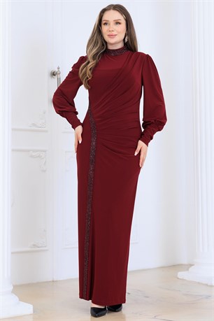 Eleni Tesettür Abiye Bordo