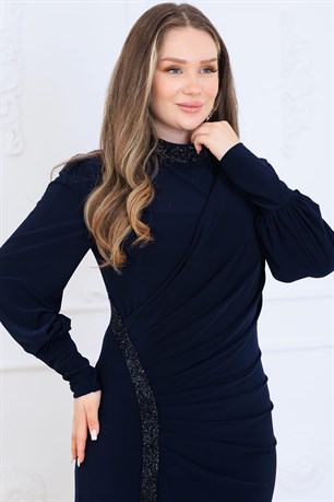 Eleni Tesettür Abiye Lacivert