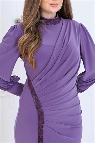 Eleni Tesettür Abiye Lavanta