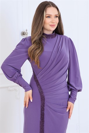 Eleni Tesettür Abiye Lavanta