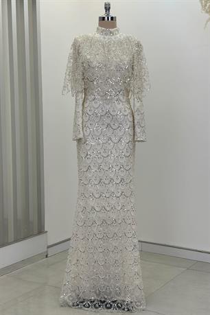 Elenor Tesettür Abiye Beyaz