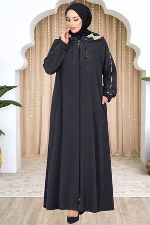 Elif Çıkarılabilir Kapüşonlu Ferace Antrasit