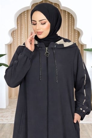 Elif Çıkarılabilir Kapüşonlu Ferace Antrasit