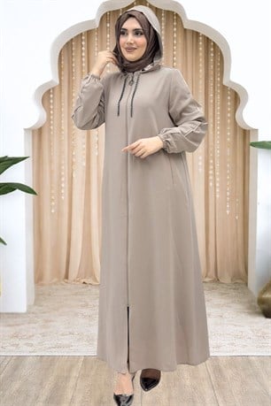 Elif Çıkarılabilir Kapüşonlu Ferace Bej