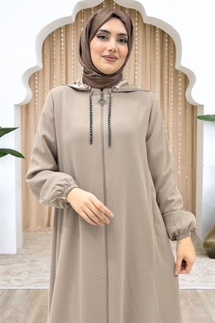 Elif Çıkarılabilir Kapüşonlu Ferace Bej