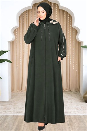 Elif Çıkarılabilir Kapüşonlu Ferace Haki