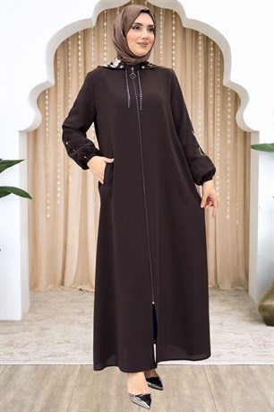 Elif Çıkarılabilir Kapüşonlu Ferace Kahverengi